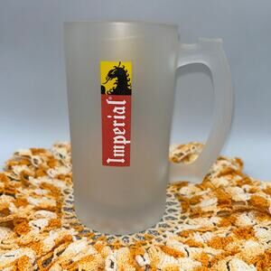 Vintage Frosted Glass Imperial Brand Cerveza  Stein, Tankard, Mug.